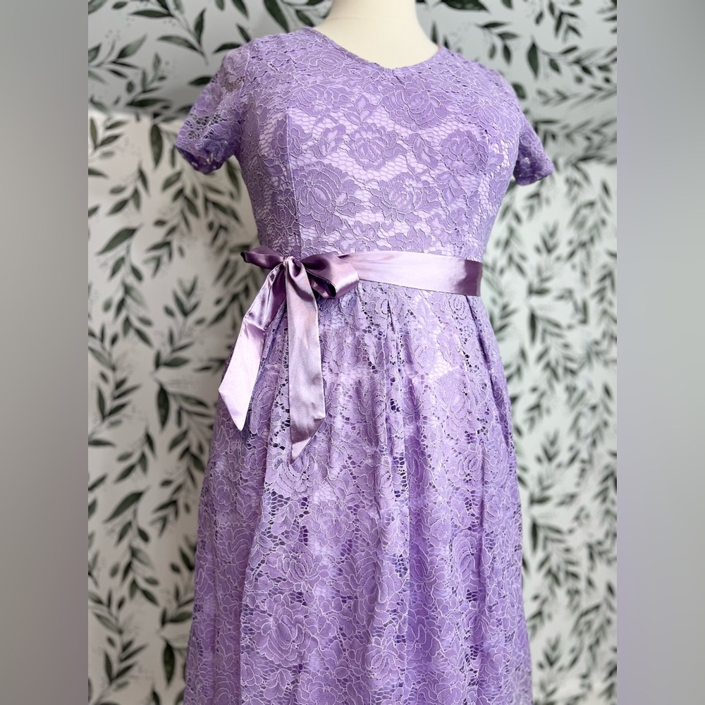 Retro Vintage Style Lace Lilac MOB Bridesmaid Wedding Classic Size L (12) New #4 - Picture 8 of 16
